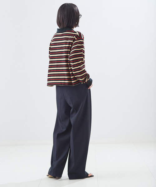 journal standard L'essage（ジャーナルスタンダードレサージュ）の「マルチボーダーロングスリーブポロシャツ（Tシャツ/カットソー・レディース・ブラウン系その他/ブラック・FREE）」の5枚目の写真