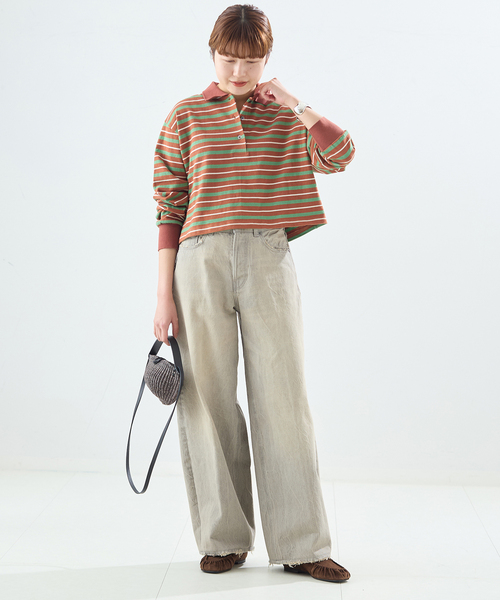 journal standard L'essage（ジャーナルスタンダードレサージュ）の「マルチボーダーロングスリーブポロシャツ（Tシャツ/カットソー・レディース・ブラウン系その他/ブラック・FREE）」の9枚目の写真