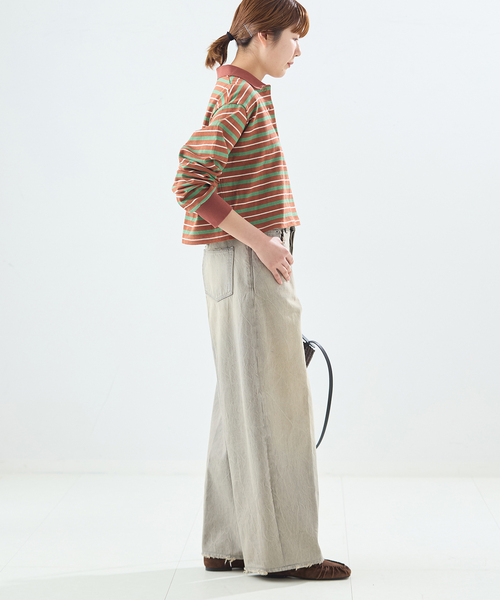 journal standard L'essage（ジャーナルスタンダードレサージュ）の「マルチボーダーロングスリーブポロシャツ（Tシャツ/カットソー・レディース・ブラウン系その他/ブラック・FREE）」の10枚目の写真