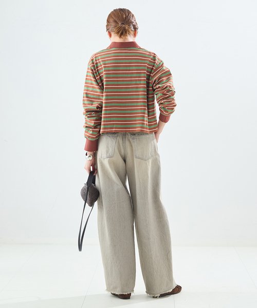 journal standard L'essage（ジャーナルスタンダードレサージュ）の「マルチボーダーロングスリーブポロシャツ（Tシャツ/カットソー・レディース・ブラウン系その他/ブラック・FREE）」の11枚目の写真