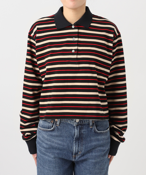 journal standard L'essage（ジャーナルスタンダードレサージュ）の「マルチボーダーロングスリーブポロシャツ（Tシャツ/カットソー・レディース・ブラウン系その他/ブラック・FREE）」の14枚目の写真