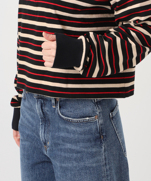 journal standard L'essage（ジャーナルスタンダードレサージュ）の「マルチボーダーロングスリーブポロシャツ（Tシャツ/カットソー・レディース・ブラウン系その他/ブラック・FREE）」の19枚目の写真