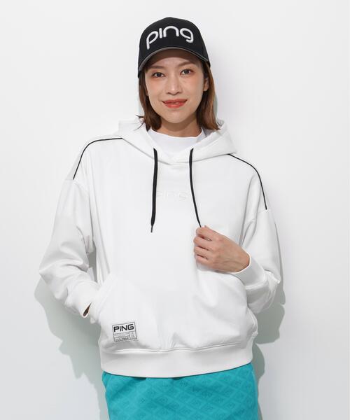 PING(ピン)の「【PING APPAREL】エンボスロゴスウェットフーディプルオーバー <GOLD> (LADIES)(スウェット・レディース・ブラック/グレー/ホワイト・L/M/S/LL)」の1枚目の写真