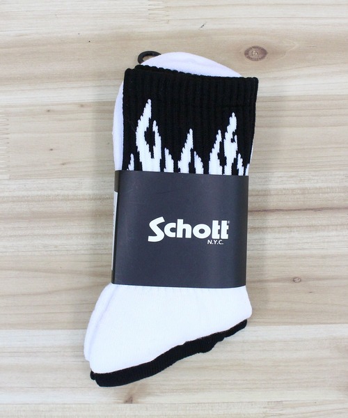 schott(ショット)の「HIGT-SOCKS FLAME/2足セット(ソックス/靴下・メンズ・ブラック×ホワイト・FREE)」の2枚目の写真