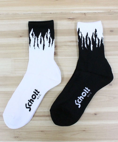 schott(ショット)の「HIGT-SOCKS FLAME/2足セット(ソックス/靴下・メンズ・ブラック×ホワイト・FREE)」の3枚目の写真