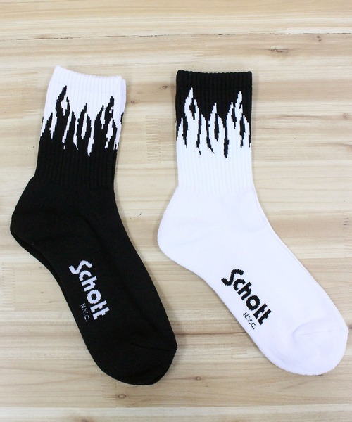 schott(ショット)の「HIGT-SOCKS FLAME/2足セット(ソックス/靴下・メンズ・ブラック×ホワイト・FREE)」の4枚目の写真