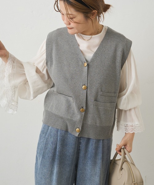 PUAL CE CIN（ピュアルセシン）の「ニットジレベスト（ベスト・レディース・グレー/ブラック/アイボリー・FREE）」の3枚目の写真