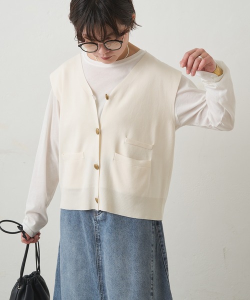 PUAL CE CIN（ピュアルセシン）の「ニットジレベスト（ベスト・レディース・グレー/ブラック/アイボリー・FREE）」の4枚目の写真