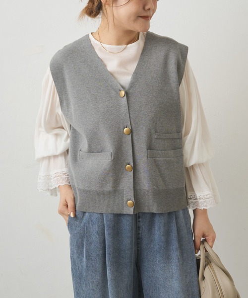 PUAL CE CIN（ピュアルセシン）の「ニットジレベスト（ベスト・レディース・グレー/ブラック/アイボリー・FREE）」の10枚目の写真