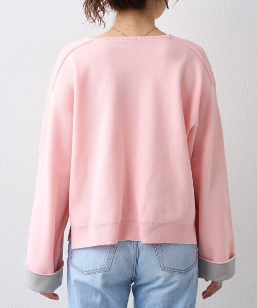 CIAOPANIC TYPY(チャオパニックティピー)の「【UVカット/接触冷感】袖配色ニットスナップカーデ(カーディガン/ボレロ・レディース・ネイビー/ピンク/ベージュ/グレー・ONE SIZE)」の18枚目の写真