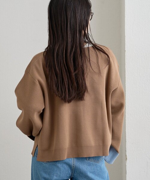 CIAOPANIC TYPY(チャオパニックティピー)の「【UVカット/接触冷感】袖配色ニットスナップカーデ(カーディガン/ボレロ・レディース・ネイビー/ピンク/ベージュ/グレー・ONE SIZE)」の13枚目の写真