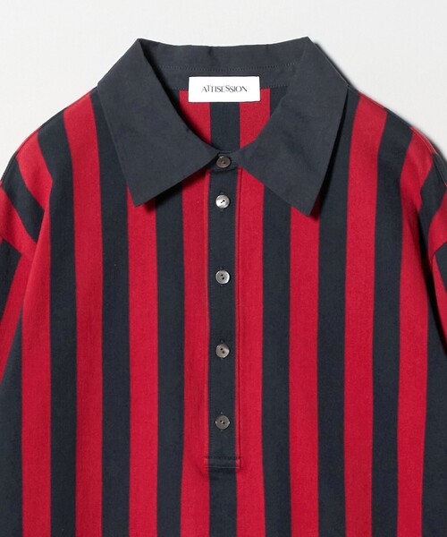 ATTISESSION（アティセッション）の「＜ATTISESSION＞コットン ストライプ ラガー シャツ（シャツ/ブラウス・レディース・レッド/グレー系・FREE）」の3枚目の写真