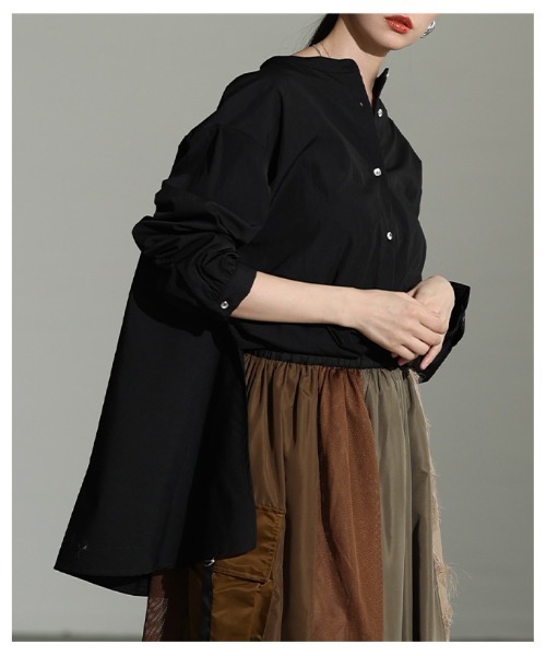 Sawa a la mode（サワアラモード）の「スタンドカラーフィッシュテールシャツ（シャツ/ブラウス・レディース・ブラック/ホワイト/マスタード/ブルー・FREE）」の7枚目の写真