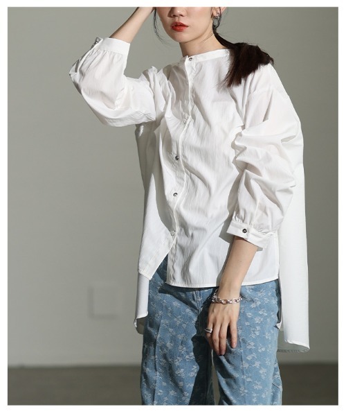 Sawa a la mode（サワアラモード）の「スタンドカラーフィッシュテールシャツ（シャツ/ブラウス・レディース・ブラック/ホワイト/マスタード/ブルー・FREE）」の22枚目の写真