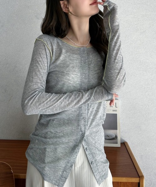 Eclat one(エクラワン)の「【Eclat one】配色 シアー メロー 2WAY トップス(Tシャツ/カットソー・レディース・グレー/ブラック/アイボリー・FREE)」の16枚目の写真