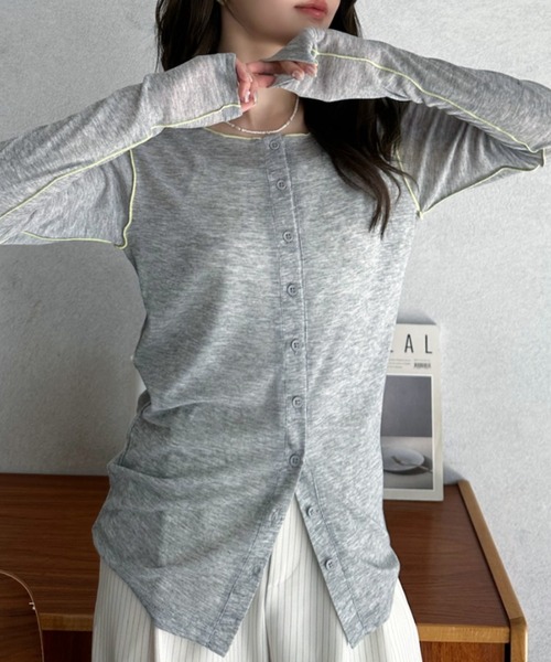 Eclat one(エクラワン)の「【Eclat one】配色 シアー メロー 2WAY トップス(Tシャツ/カットソー・レディース・グレー/ブラック/アイボリー・FREE)」の17枚目の写真