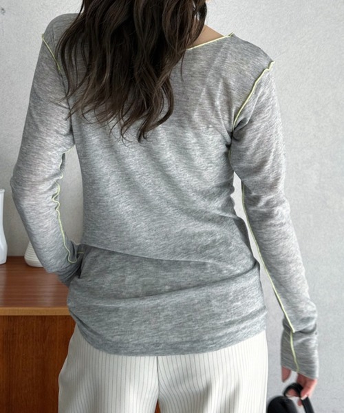 Eclat one(エクラワン)の「【Eclat one】配色 シアー メロー 2WAY トップス(Tシャツ/カットソー・レディース・グレー/ブラック/アイボリー・FREE)」の15枚目の写真