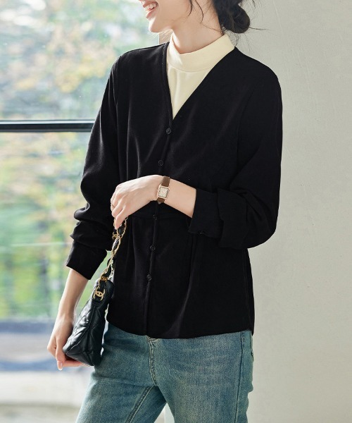 ONEP STAR(ワンピスター)の「ウエストリボンレイヤードVネックトップス(Tシャツ/カットソー・レディース・ブラック/カーキブラウン・X-LARGE/LARGE/MEDIUM)」の12枚目の写真