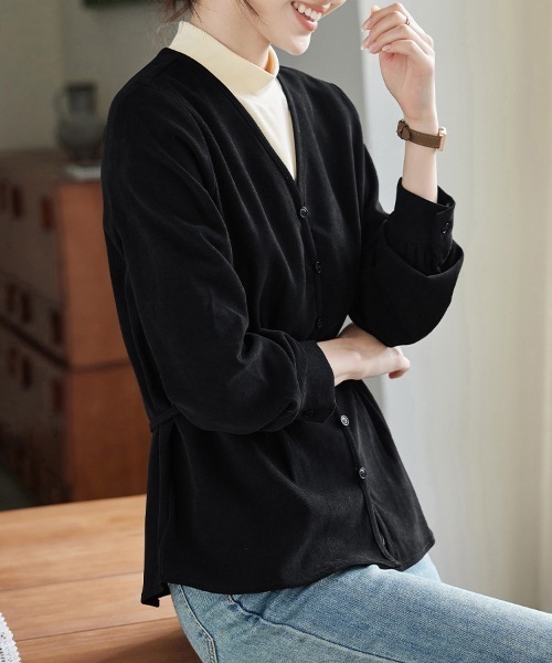 ONEP STAR(ワンピスター)の「ウエストリボンレイヤードVネックトップス(Tシャツ/カットソー・レディース・ブラック/カーキブラウン・X-LARGE/LARGE/MEDIUM)」の13枚目の写真