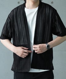 【WEB限定】シアストライプ半袖カーディガン<ストレッチ・マシンウォッシャブル・通気性>