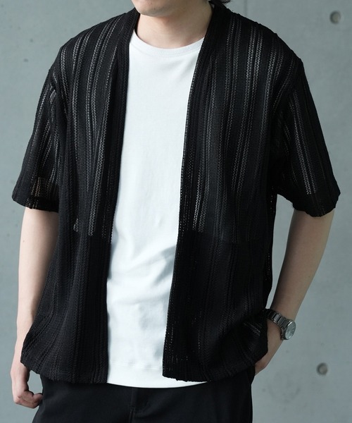 UNION STATION（ユニオンステーション）の「【WEB限定】シアストライプ半袖カーディガン＜ストレッチ・マシンウォッシャブル・通気性＞（Tシャツ/カットソー・メンズ・ネイビー/ベージュ/ブラック/カーキ・L/M）」の2枚目の写真