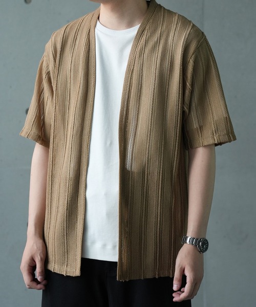 UNION STATION（ユニオンステーション）の「【WEB限定】シアストライプ半袖カーディガン＜ストレッチ・マシンウォッシャブル・通気性＞（Tシャツ/カットソー・メンズ・ネイビー/ベージュ/ブラック/カーキ・L/M）」の11枚目の写真