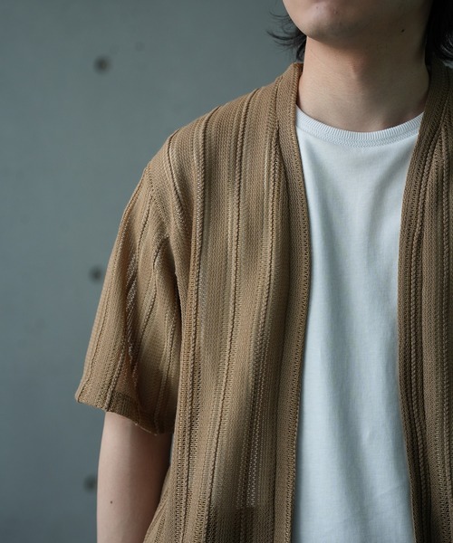 UNION STATION（ユニオンステーション）の「【WEB限定】シアストライプ半袖カーディガン＜ストレッチ・マシンウォッシャブル・通気性＞（Tシャツ/カットソー・メンズ・ネイビー/ベージュ/ブラック/カーキ・L/M）」の8枚目の写真