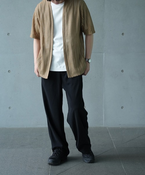 UNION STATION（ユニオンステーション）の「【WEB限定】シアストライプ半袖カーディガン＜ストレッチ・マシンウォッシャブル・通気性＞（Tシャツ/カットソー・メンズ・ネイビー/ベージュ/ブラック/カーキ・L/M）」の12枚目の写真