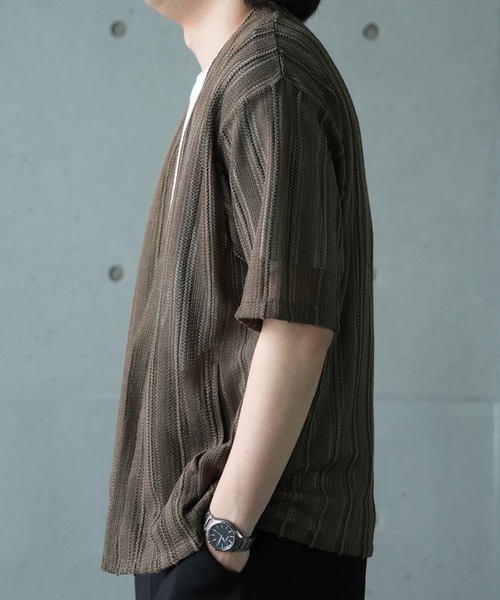 UNION STATION（ユニオンステーション）の「【WEB限定】シアストライプ半袖カーディガン＜ストレッチ・マシンウォッシャブル・通気性＞（Tシャツ/カットソー・メンズ・ネイビー/ベージュ/ブラック/カーキ・L/M）」の22枚目の写真