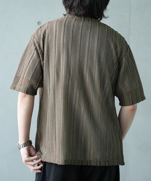 UNION STATION（ユニオンステーション）の「【WEB限定】シアストライプ半袖カーディガン＜ストレッチ・マシンウォッシャブル・通気性＞（Tシャツ/カットソー・メンズ・ネイビー/ベージュ/ブラック/カーキ・L/M）」の21枚目の写真