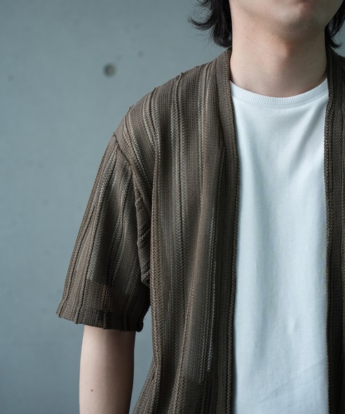 UNION STATION（ユニオンステーション）の「【WEB限定】シアストライプ半袖カーディガン＜ストレッチ・マシンウォッシャブル・通気性＞（Tシャツ/カットソー・メンズ・ネイビー/ベージュ/ブラック/カーキ・L/M）」の20枚目の写真