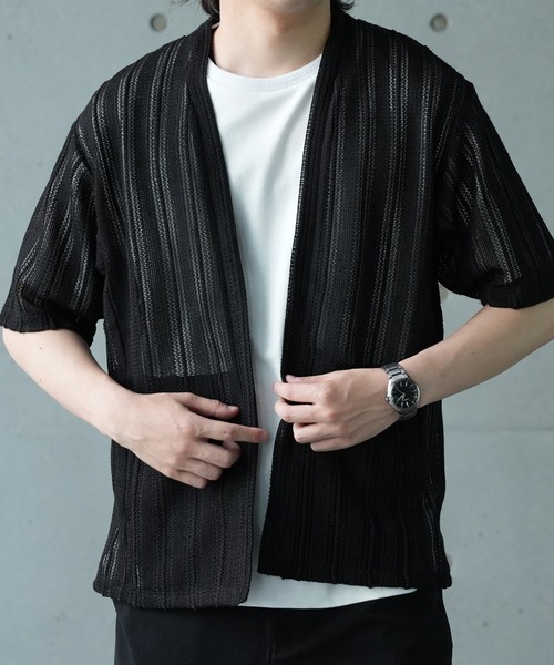 UNION STATION（ユニオンステーション）の「【WEB限定】シアストライプ半袖カーディガン＜ストレッチ・マシンウォッシャブル・通気性＞（Tシャツ/カットソー・メンズ・ネイビー/ベージュ/ブラック/カーキ・L/M）」の18枚目の写真