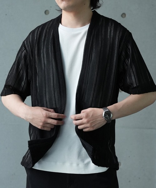 UNION STATION（ユニオンステーション）の「【WEB限定】シアストライプ半袖カーディガン＜ストレッチ・マシンウォッシャブル・通気性＞（Tシャツ/カットソー・メンズ・ネイビー/ベージュ/ブラック/カーキ・L/M）」の17枚目の写真