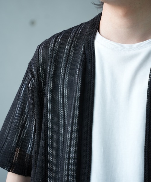 UNION STATION（ユニオンステーション）の「【WEB限定】シアストライプ半袖カーディガン＜ストレッチ・マシンウォッシャブル・通気性＞（Tシャツ/カットソー・メンズ・ネイビー/ベージュ/ブラック/カーキ・L/M）」の14枚目の写真