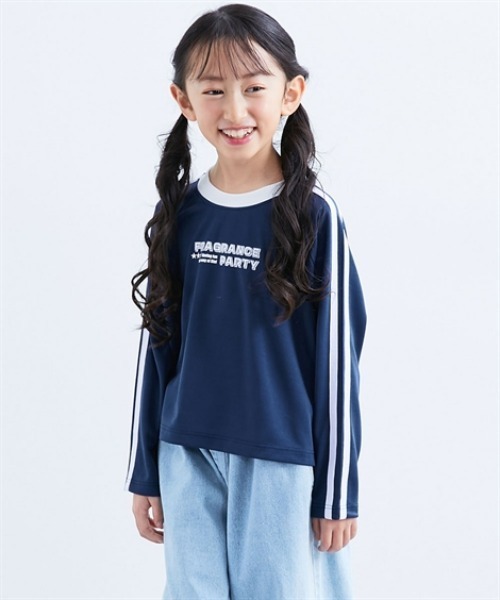 QUNTSTYLE（キュントスタイル）の「袖ラインメッシュ長袖Tシャツ（Tシャツ/カットソー・キッズ・ネイビー/オフホワイト/ラベンダー/ピンク・140/130/160/150/120）」の3枚目の写真