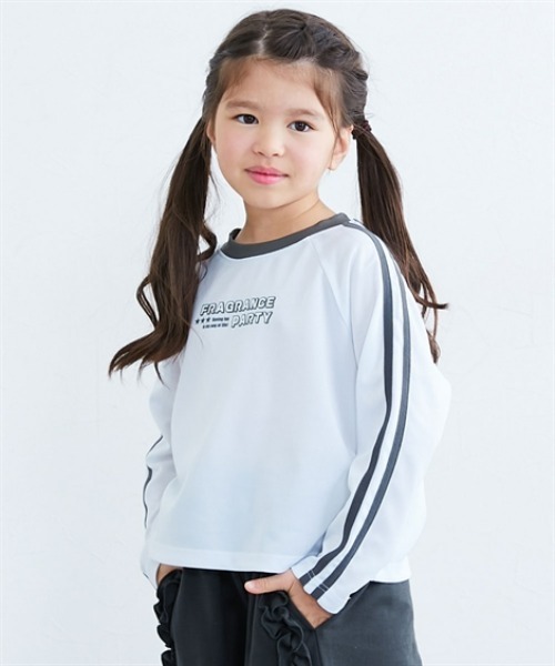 QUNTSTYLE（キュントスタイル）の「袖ラインメッシュ長袖Tシャツ（Tシャツ/カットソー・キッズ・ネイビー/オフホワイト/ラベンダー/ピンク・140/130/160/150/120）」の2枚目の写真