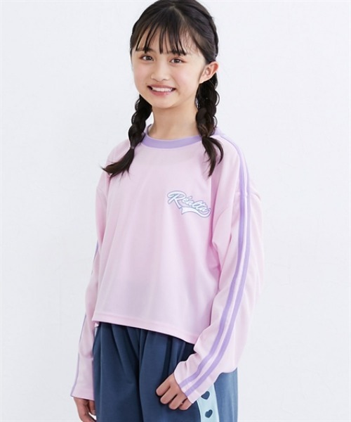 QUNTSTYLE（キュントスタイル）の「袖ラインメッシュ長袖Tシャツ（Tシャツ/カットソー・キッズ・ネイビー/オフホワイト/ラベンダー/ピンク・140/130/160/150/120）」の4枚目の写真