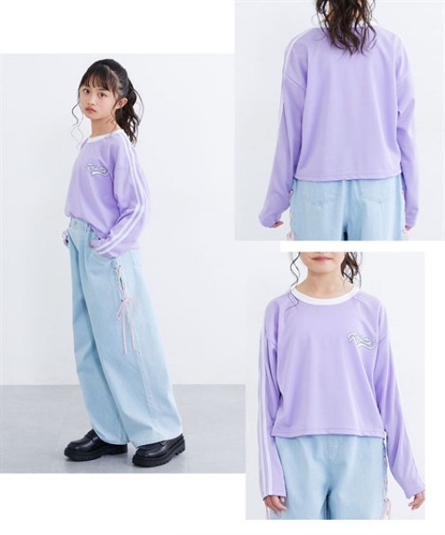 QUNTSTYLE（キュントスタイル）の「袖ラインメッシュ長袖Tシャツ（Tシャツ/カットソー・キッズ・ネイビー/オフホワイト/ラベンダー/ピンク・140/130/160/150/120）」の5枚目の写真