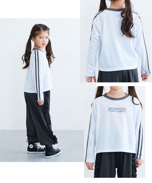 QUNTSTYLE（キュントスタイル）の「袖ラインメッシュ長袖Tシャツ（Tシャツ/カットソー・キッズ・ネイビー/オフホワイト/ラベンダー/ピンク・140/130/160/150/120）」の6枚目の写真