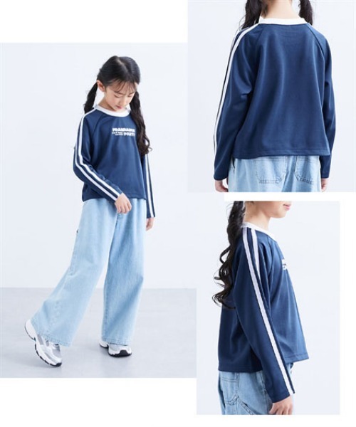 QUNTSTYLE（キュントスタイル）の「袖ラインメッシュ長袖Tシャツ（Tシャツ/カットソー・キッズ・ネイビー/オフホワイト/ラベンダー/ピンク・140/130/160/150/120）」の7枚目の写真