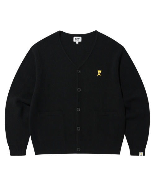 V‑neck ワンポイント кардиган 'Black' — V‑образный кардиган с маленьким принтом (чёрный)