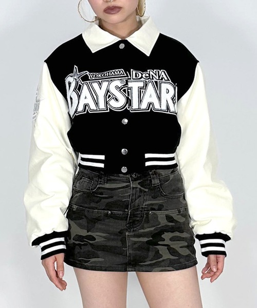 野球観戦コーデ】BAYSTARS CROPPED VARSITY JACKET/横浜DeNA