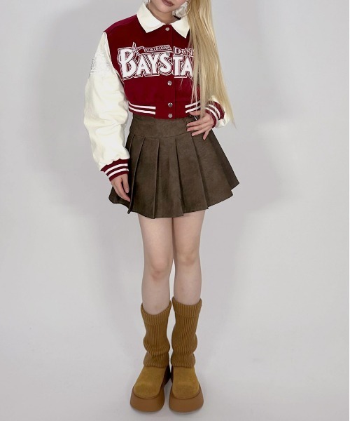 MATU:TA（マトゥータ）の「BAYSTARS CROPPED VARSITY JACKET/【野球観戦コーデ】スタジャン クロップド ショート丈 刺繍  秋冬アウター 3カラー ブラック ネイビー ワインレッド [横浜 DeNA BAYSTARS 公式ライセンス商品]（スタジャン・レディース・ブラック/ワインレッド/ネイビー・FREE）」の10枚目の写真