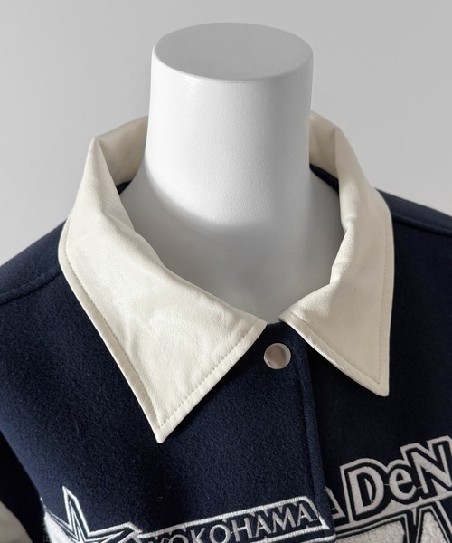 MATU:TA（マトゥータ）の「BAYSTARS CROPPED VARSITY JACKET/【野球観戦コーデ】スタジャン クロップド ショート丈 刺繍  秋冬アウター 3カラー ブラック ネイビー ワインレッド [横浜 DeNA BAYSTARS 公式ライセンス商品]（スタジャン・レディース・ブラック/ワインレッド/ネイビー・FREE）」の21枚目の写真