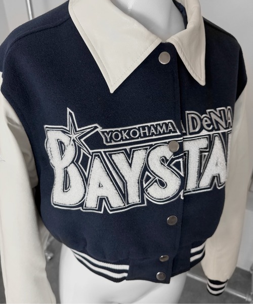 MATU:TA（マトゥータ）の「BAYSTARS CROPPED VARSITY JACKET/【野球観戦コーデ】スタジャン クロップド ショート丈 刺繍  秋冬アウター 3カラー ブラック ネイビー ワインレッド [横浜 DeNA BAYSTARS 公式ライセンス商品]（スタジャン・レディース・ブラック/ワインレッド/ネイビー・FREE）」の22枚目の写真