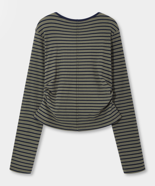 EUGGEN(ユジェン)の「ヘンリーネックシャーリングロングスリーブTシャツ_ストライプカーキ&ネイビー(Tシャツ/カットソー・レディース・その他・SMALL/MEDIUM)」の3枚目の写真