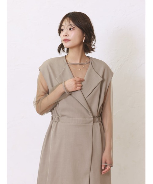 fifth（フィフス）の「【2点SET】シアートップス×ジレワンピース（ワンピース・レディース・グレイッシュベージュ/ブラック・M）」の7枚目の写真