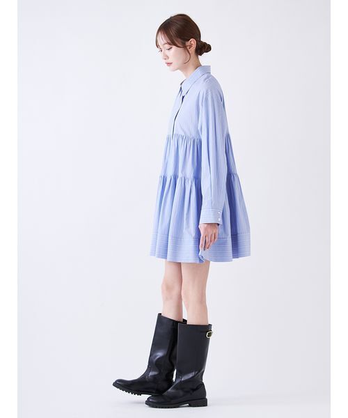 SNIDEL（スナイデル）の「ボリュームティアードミニシャツワンピース（ワンピース・レディース・ブルー/ホワイト/レッド・F）」の7枚目の写真