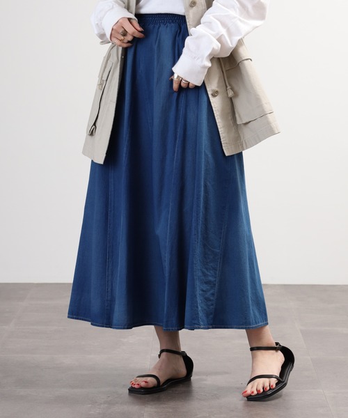 EGLANTINE(エグランティーヌ)の「EGLANTINE セットアップ対応 ダンガリーフレアスカート(デニムスカート・レディース・ブルー・40)」の11枚目の写真