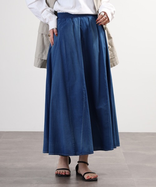 EGLANTINE(エグランティーヌ)の「EGLANTINE セットアップ対応 ダンガリーフレアスカート(デニムスカート・レディース・ブルー・40)」の13枚目の写真